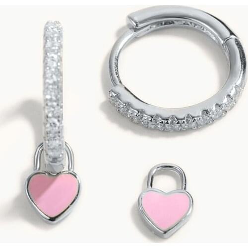 BOAKO 925 Sterling Silver Dripping Oil Heart Huggie Earrings For Women Pendientes Zircon Loop Earings Luxury Jewelry Joyero Gift