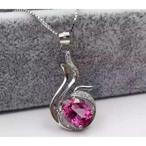 Natural red topaz stone pendant S925 silver Natural gemstone Pendant Necklace trendy Elegant flame flower women fine jewelry