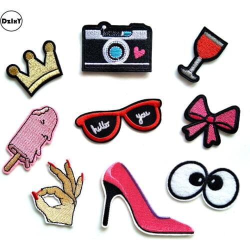 1 PCS glasses parches Embroidered Iron on Patches for Clothing DIY Stripes Clothes Popcorn Stickers Custom ice cream Badges @G