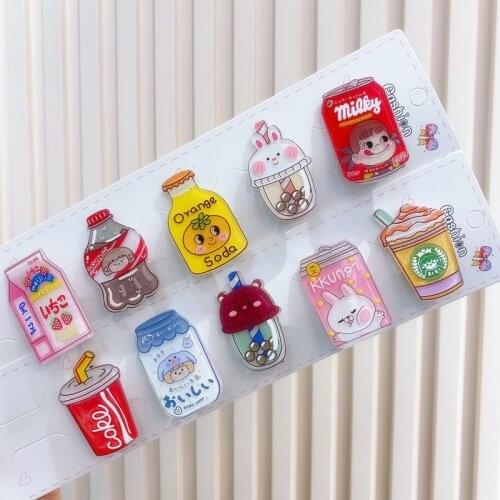 10pcs/set Creative Drink Bottle Acrylic Hair Clips Japanese Cartoon Milk Cola Girls Hairgrips Barrettes Female Bang Clip Hairpin