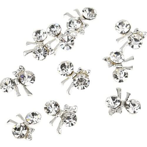 10Pcs Alloy 3D Slice Nail Art Tips Decoration Glitter Rhinestones Peals Jewelry