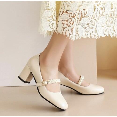 2021 Elegant High Heels Sexy Ladies Platform Spring Autumn Thick Heel Pointed Pumps Wedding Women Shoes Plus Size 32-48 2101