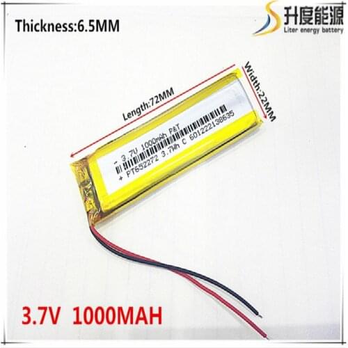 3.7V 1000mAh 652272 Lithium Polymer Li-Po li ion Rechargeable Battery cells For Mp3 MP4 MP5 GPS mobile bluetooth