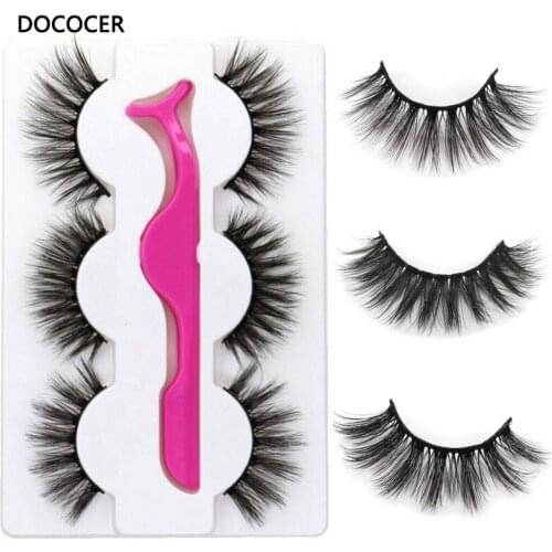 3 Pairs False Eyelashes Fluffy Thick Long Fake Eye Lashes With 1 pcs Tweezer Handmade Natural Eye Extension Beauty Tools