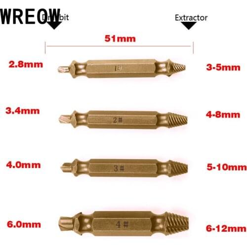 4PCS Broken Damaged Screw Extractor Drill Bit Guide Set Broken Bolt Stud Tool Fastener Remover Carpentry Screw Extractor Kit