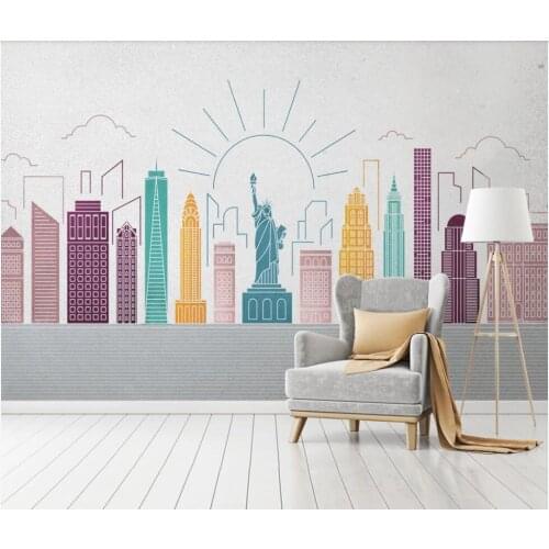 Nordic modern minimalist color city building silhouette background wall decorated with 3D mural wallpaper