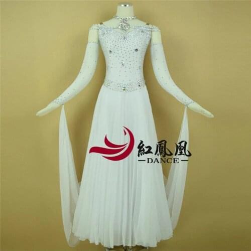 White rhinestones Ballroom dance competition dress standard dresses modern dance costume ballroom waltz dress luminous costumes