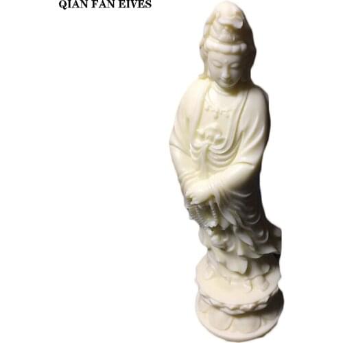 White Chinese Guanyin Statue，Hand carved，Modern art sculpture，High-end home decoration ornaments，Feng shui statuette