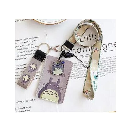 New 1pcs cartoon My neighbor totoro pu Card Holder Identity Badge with Lanyard Neck Strap Card Bus ID Holders With Key Chain