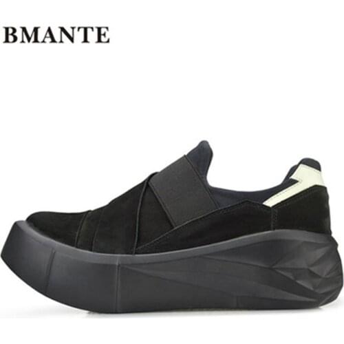 Bmante Men Shoes Genuine Leather Suede Height Increasing Luminous Male Adult Sneakers Slip-on Flatform Japanese Owen Trainers