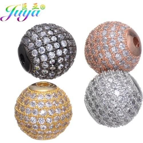 Juya DIY 5 Size Metal Ball Beads Jewelry Making Ali Moda Micro Pave Zircon Natural Stones Pearls Jewelry Findings Wholesale