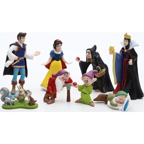 8pcs/set Disney Cartoon Snow White And The Seven Dwarfs Action Figure Snow Princess Witch Queen Dolls Model Girl Toys Gift