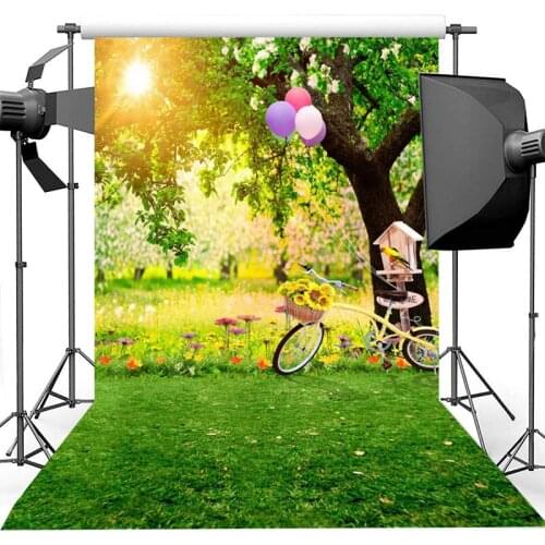 Sunshine Spring Park Photography Backdrops Balloon Sunflower Bicycle Newborn Baby Kids Photo Props Studio Booth Background