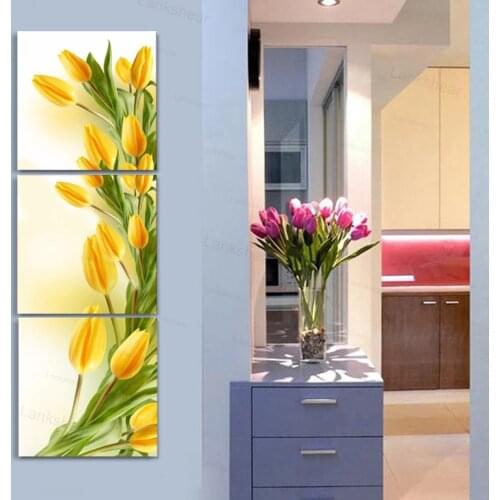 Hd Printed Modern Canvas Living Room Pictures 3 Panel Yellow Tulip Painting Wall Art Modular Poster Framework Home Decoration