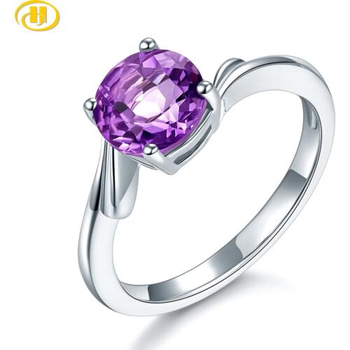 Hutang 1.25 Carats Natura Amethyst Ring 925 Sterling Silver Rings Romantic Style Fine Jewelry for Women Valentines Day Gift