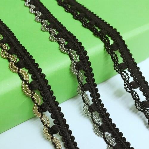 2Yards Gold Silver Black Wave Beaded Chain Lace Trim Braided Ribbon DIY Clothing Skirts Headdress Accessories Jewelry Decor