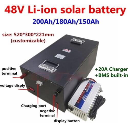 48V 200Ah 180Ah 150Ah Lithium li ion battery with BMS 13S for energy sotrage solar system 10kw inverter UPS+20A charger