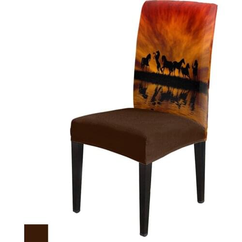 Horses Sunset Lake Scenery Chair Cover Spandex Elastic Printing Dining Chair Kitchen Seat Case Stretch