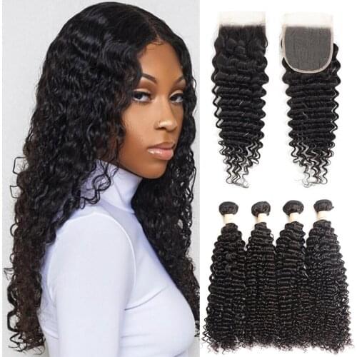 Hairmoda Malaysian Deep Wave Hair Bundles With Closure Remy Human Hair Weaves 4 Bundles Deep Wave With Closure