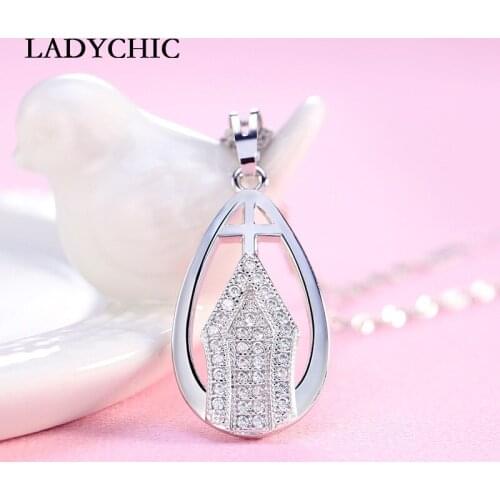 LADYCHIC Fashion Women Necklace Silver Color Pendants Paved Tiny Zirconia Water Drop Hollow Design Jewelry Accessories LN1019