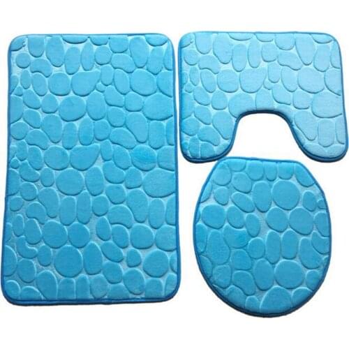 Three Pieces Embossed Flannel Bathroom Mat Set Water Absorbent U-shape Bathtub Toilet Mats Carpets Rugs Toilet Seat Lid Cover