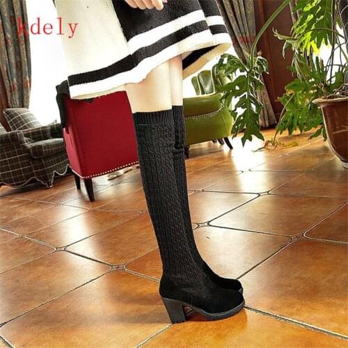 2020New Fashion New Dropship Shoes Woman Boots Slip On Chunky Heels Platform Stretch Comfortable Over The Knee Boots Female