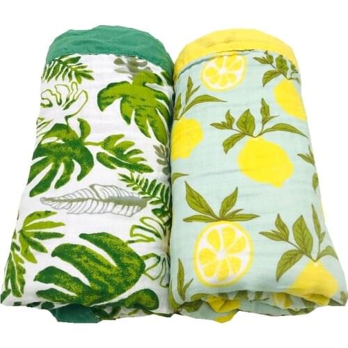Lashghg muslin baby blankets for newborn 100% cotton lemon & rainforest 4 layer swaddle wrap blanket bedding swaddling