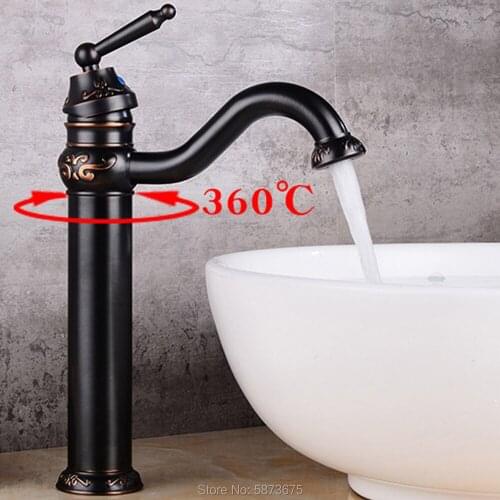 All copper black shower faucet European style basin faucet All copper carved hot and cold mixing faucet