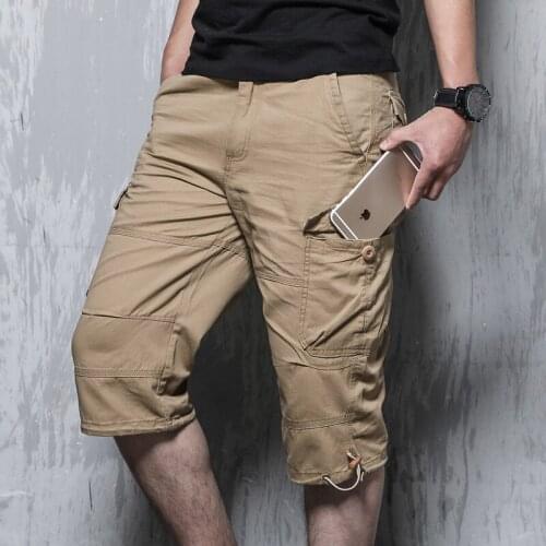 Summer Mens Casual Baggy Multi Pocket Military Shorts Knee Length Cargo Pants Loose Breeches Male Tactical Shorts Plus Size 5XL