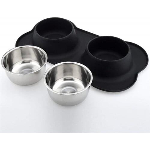 New Pet Dog Puppy Cat Feeding Stainless Steel Dish Pet Drinking Bowl Food Feed Placement Dog Accessories Anti-overflow Tableware