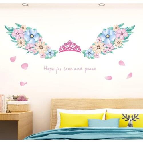 Creative Wings Wall Stickers Flowers Room Decoration for Girls Bedroom Decor Aesthetic Mural Art DIY Vinyl Wallpaper Decals