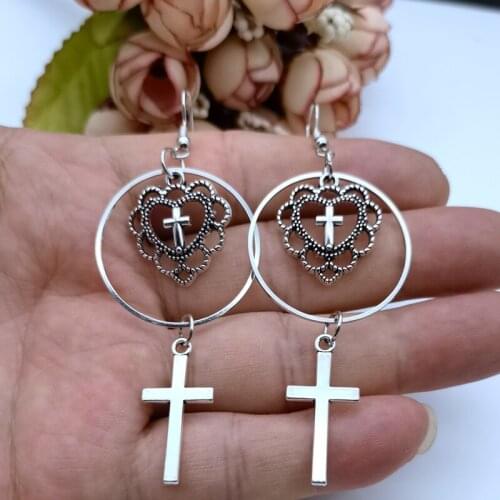 Vintage Gothic Heart-shaped Cross Earrings Cross Womens Earrings Punk Gothic Witch Womens Geometric Jewelry