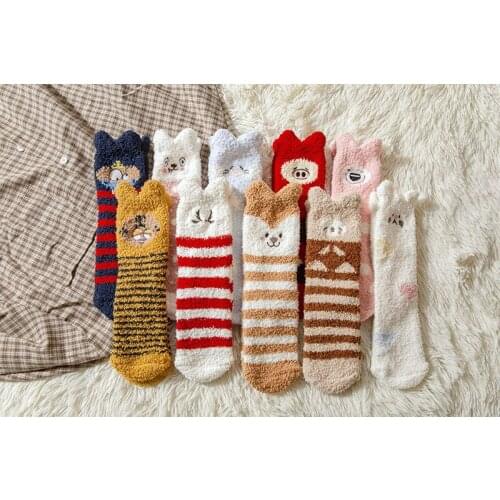 Yishine 3 Pair/set Winter Warm Women Socks Cute Animals Socks Home Floor Socks Thickening Coral Velvet Socks Christmas Gift