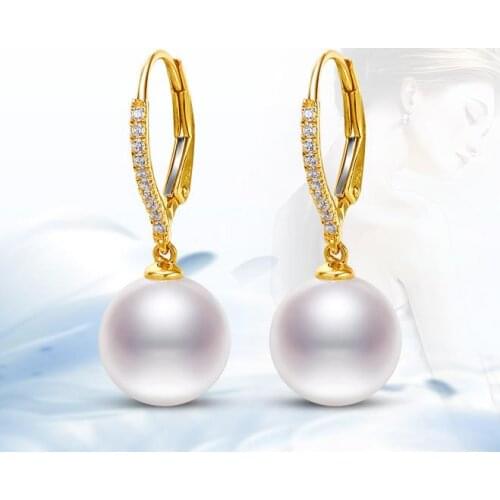AAA9-10mm round south sea white pearl dangle earring 18 diamond