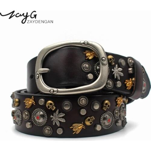 ZAYG Hot Luxurious High Quality Mongolian Wind Rivet Pin Buckle Belt Alloy Buckle Belt European Fashion Women and Man Jeans Belt