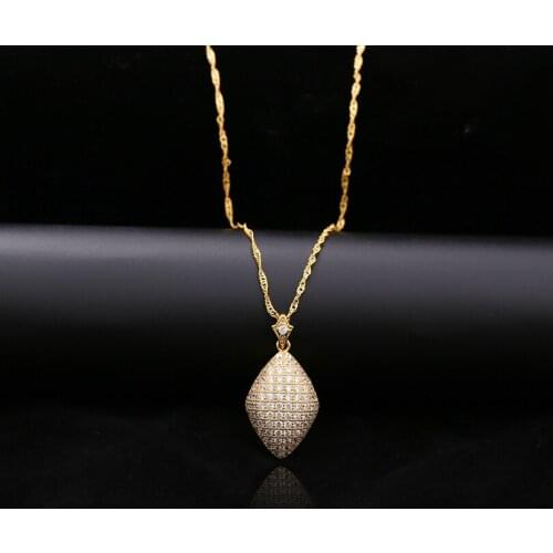 Women Girls Geometric Necklace Charms Gold Chain Necklace Pendant Top Quality Copper Zirconia Jewelry With Gift Bag/Box