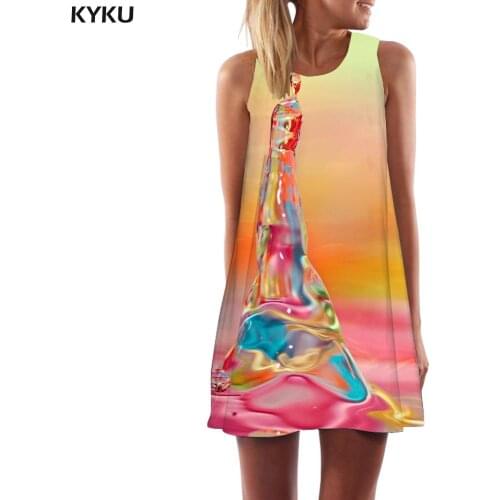 KYKU Brand Water Droplets Dress Women Colorful Office Psychedelic Short Abstract Party Womens Clothing Elegant Sleeveless Tunic