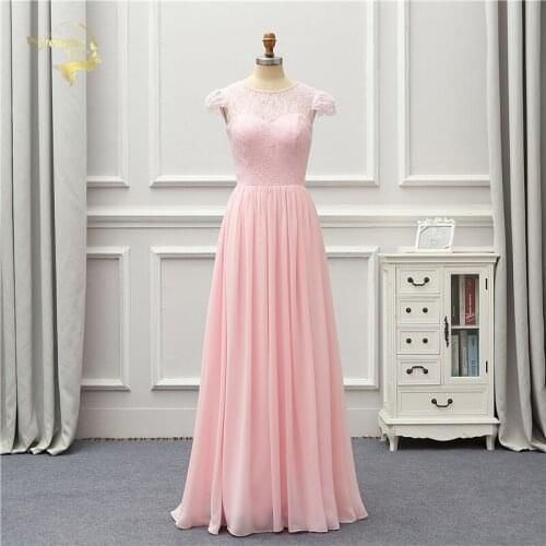 Jeanne Love Formal Evening Dress 2020 Pink Short Sleeves Lace Chiffon Party Gown Robe De Soiree Vestido De Festa OL5239 Prom