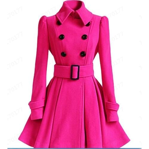Winter Woolen Coat Pink Windbreaker Multicolor Women Bandage Top Wool Blend Girls Dress Jacket Thick Double Breasted Ladies Tops