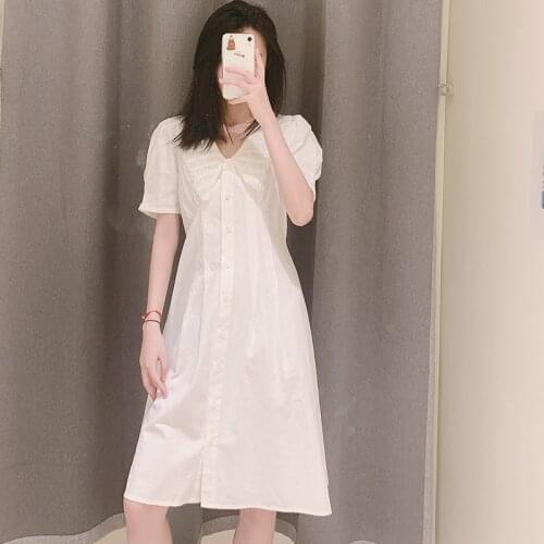 Zomer jurk outfits for women white blouse dress slim waist simple design short sleeve dresses