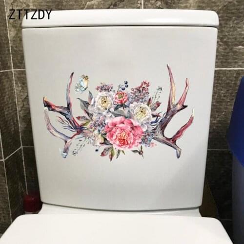 ZTTZDY 27.9CM×18.1CM Cute Antlers Flowers Bathroom Decoration Toilet Stickers Home Wall Accessories T2-0795