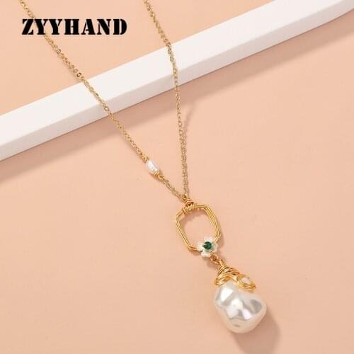 ZYYHAND Natural Baroque Pearl Cross Chain Women Gold-Color Romantic Flower Party Wedding Wrap Luxury Girl Pendant Necklace