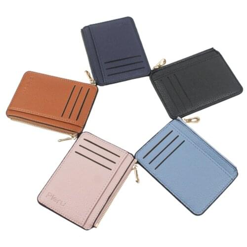 1pcs Slim Women Card Holder PU Leather Unisex Zipper Business Card Case Men Credit Mini Cards Pocket Holder Wallet Unisex