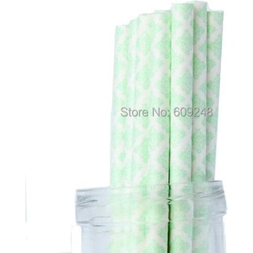 100pcs Pick Your Colors Mint Damask Party Paper Straws,Bulk Strong Food Safe Fancy Mason Jar Straws,Cake Pop Sticks Wholesale