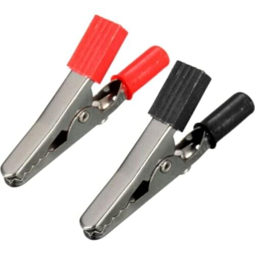 2Pcs/lot 55mm Length Insulated Crocodile Clips Plastic Handle Cable Lead Testing Metal Alligator Clips Clamps