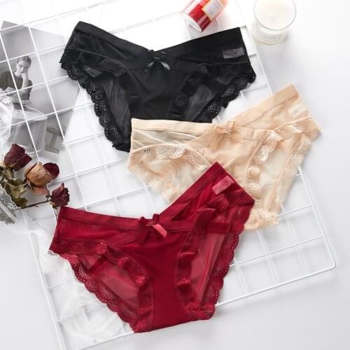 3pcs/lot Sexy Women Underwear High Quality Women Bow Panties Seamless Lace Underwear Solid Lingerie Transparent Underwear Women