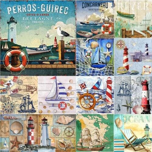 New 5D DIY Diamond Painting Lighthouse Diamond Embroidery Sea View Cross Stitch Full Square Round Drill Home Decor Manual Gift