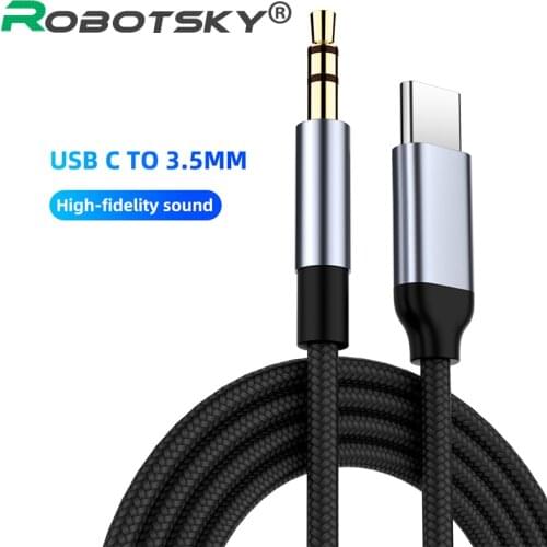 Robotsky Type C to 3.5mm Male to male Car AUX Audio Cable Adapter USB C to 3.5mm Jack Headset Bluetooth Speak For Huawwei Xiaomi