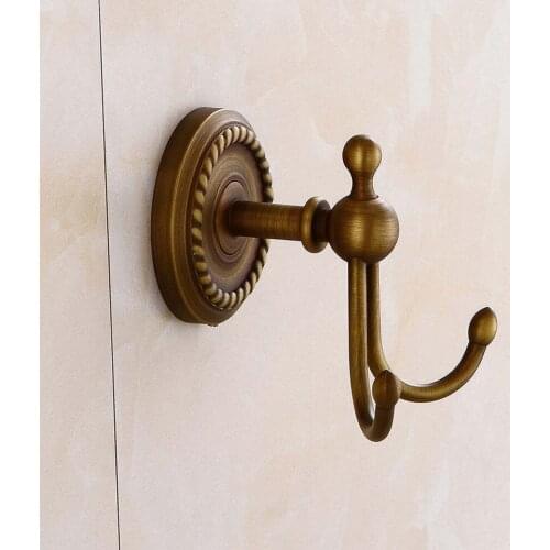 Free Shipping Bathroom Accessories Robe Hook Double Hooks Bathroom Hanger Retro Brushed Brass Robe Hook