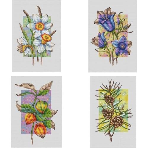 Four Seasons Flower patterns Counted Cross Stitch 11CT 14CT 18CT DIY Chinese Cross Stitch Kits Embroidery Needlework Sets